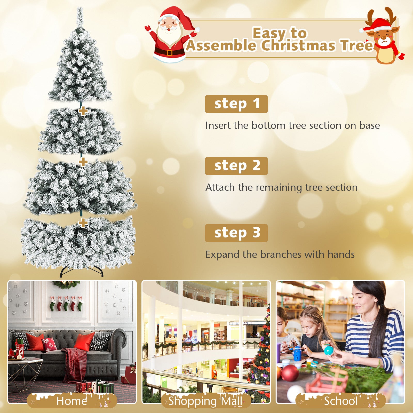 Snow Flocked Hinged Artificial Christmas Tree, 7.5 ft, White Christmas Tree at Gallery Canada