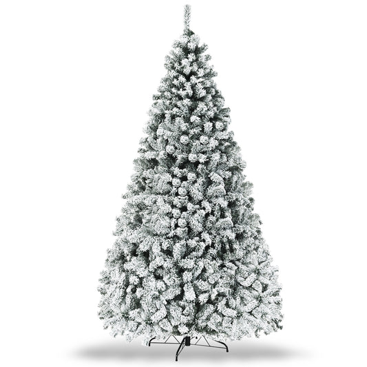 Pre-Lit Snow Flocked Hinged Artificial Christmas Tree, 9 ft, White Christmas Tree White at Gallery Canada