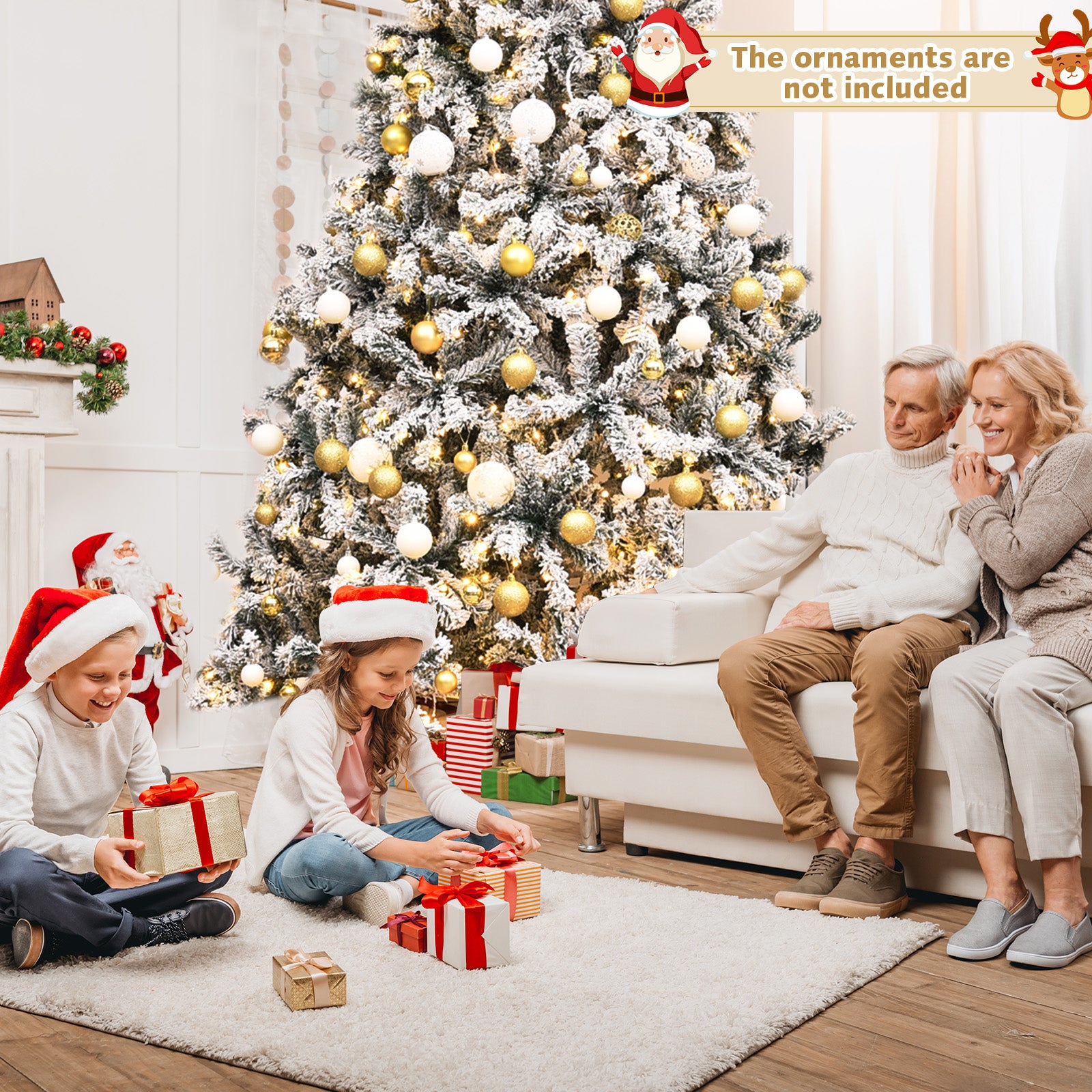 Pre-Lit Snow Flocked Hinged Artificial Christmas Tree, 9 ft, White Christmas Tree at Gallery Canada
