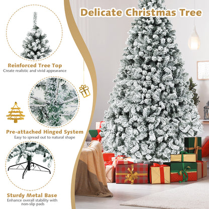 Pre-Lit Snow Flocked Hinged Artificial Christmas Tree, 9 ft, White Christmas Tree at Gallery Canada