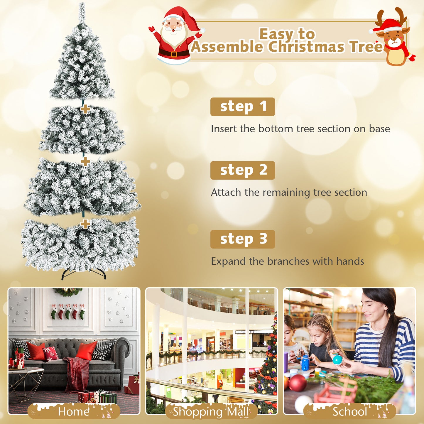 Pre-Lit Snow Flocked Hinged Artificial Christmas Tree, 9 ft, White Christmas Tree at Gallery Canada