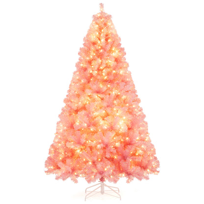 Pre-Lit Tinsel Christmas Tree Artificial Xmas Tree with Lush Branch Tips Holiday Decoration-7.5ft, Pink Christmas Tree at Gallery Canada