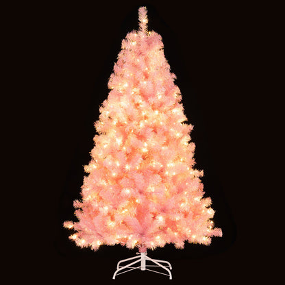 Pre-Lit Tinsel Christmas Tree Artificial Xmas Tree with Lush Branch Tips Holiday Decoration-6ft, Pink Christmas Tree at Gallery Canada