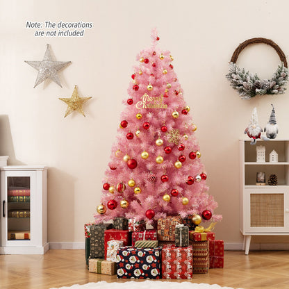Pre-Lit Tinsel Christmas Tree Artificial Xmas Tree with Lush Branch Tips Holiday Decoration-6ft, Pink Christmas Tree at Gallery Canada