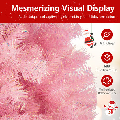 Pre-Lit Tinsel Christmas Tree Artificial Xmas Tree with Lush Branch Tips Holiday Decoration-6ft, Pink Christmas Tree at Gallery Canada