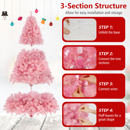 Pre-Lit Tinsel Christmas Tree Artificial Xmas Tree with Lush Branch Tips Holiday Decoration-6ft, Pink Christmas Tree at Gallery Canada