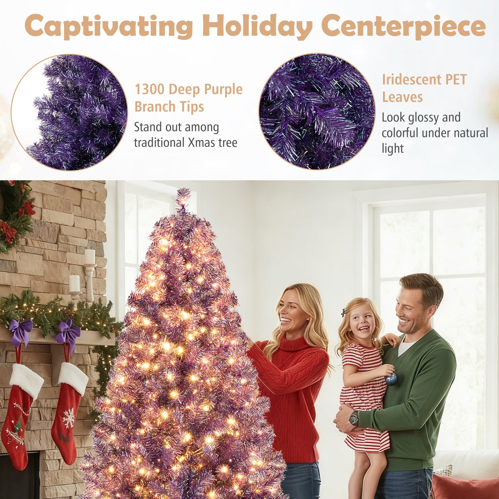 Pre-Lit Tinsel Christmas Tree, 7.5ft, Warm White LED Lights Christmas Tree at Gallery Canada