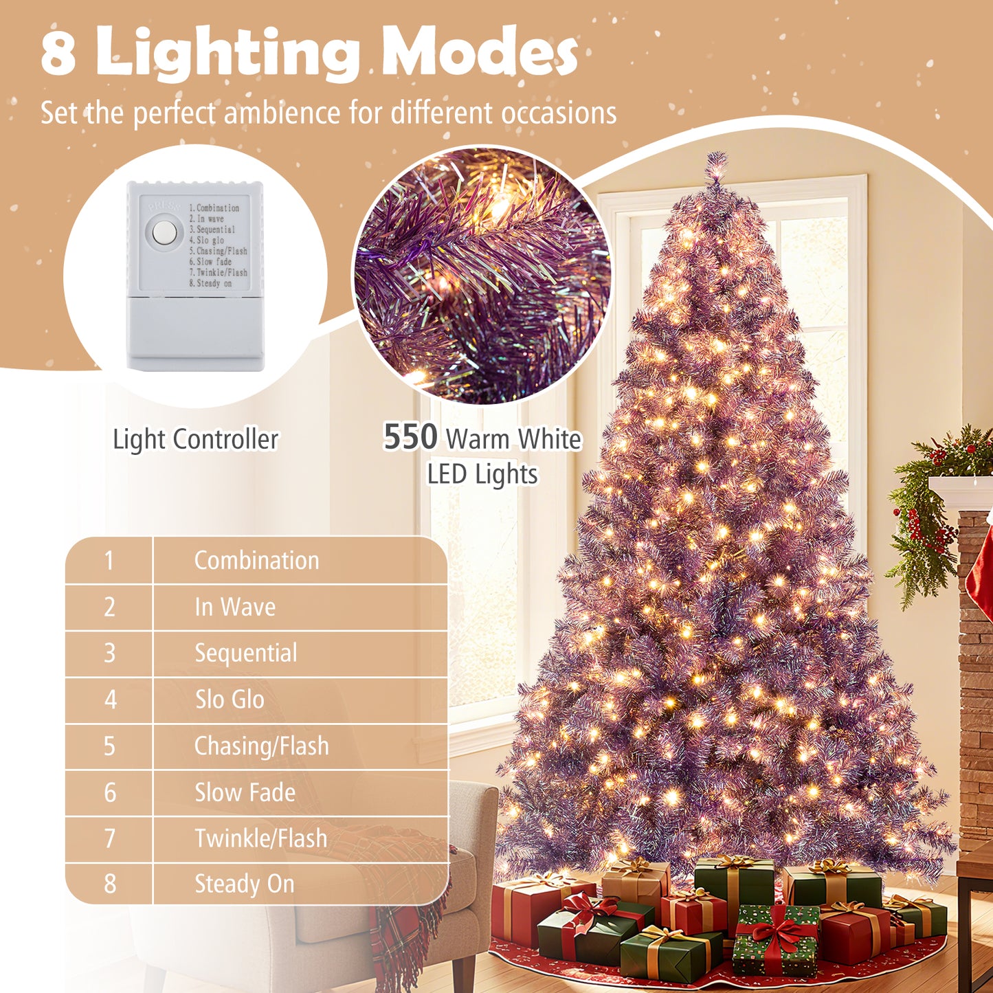 Pre-Lit Tinsel Christmas Tree, 7.5ft, Warm White LED Lights Christmas Tree at Gallery Canada