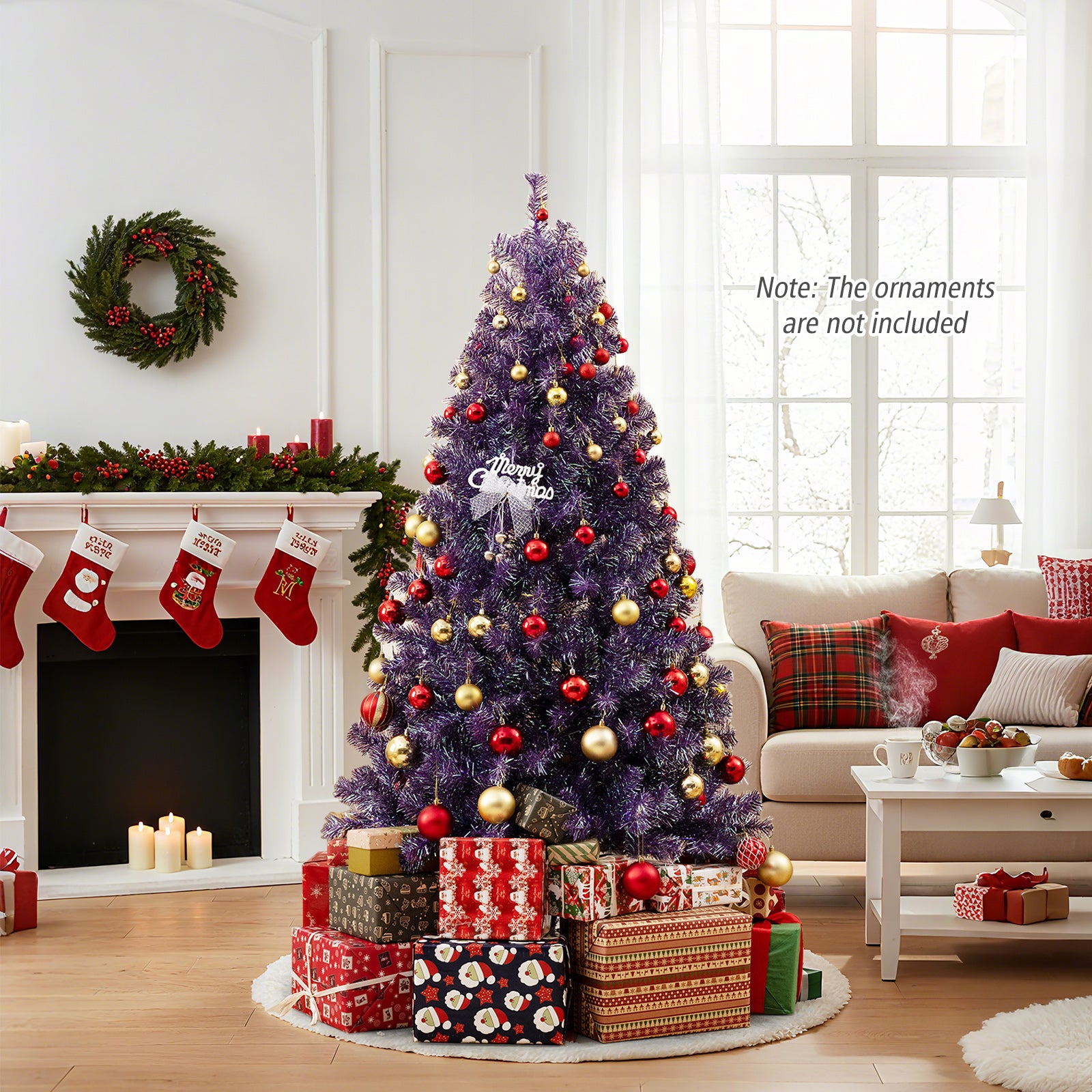 Pre-Lit Tinsel Christmas Tree, Artificial Xmas Tree, 6ft, Warm White Christmas Tree at Gallery Canada