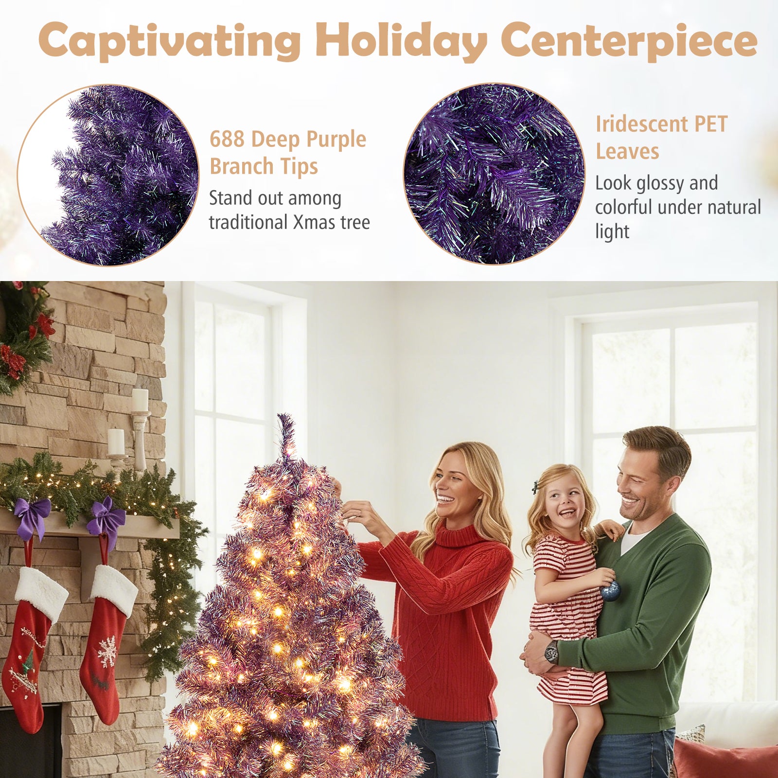 Pre-Lit Tinsel Christmas Tree, Artificial Xmas Tree, 6ft, Warm White Christmas Tree at Gallery Canada