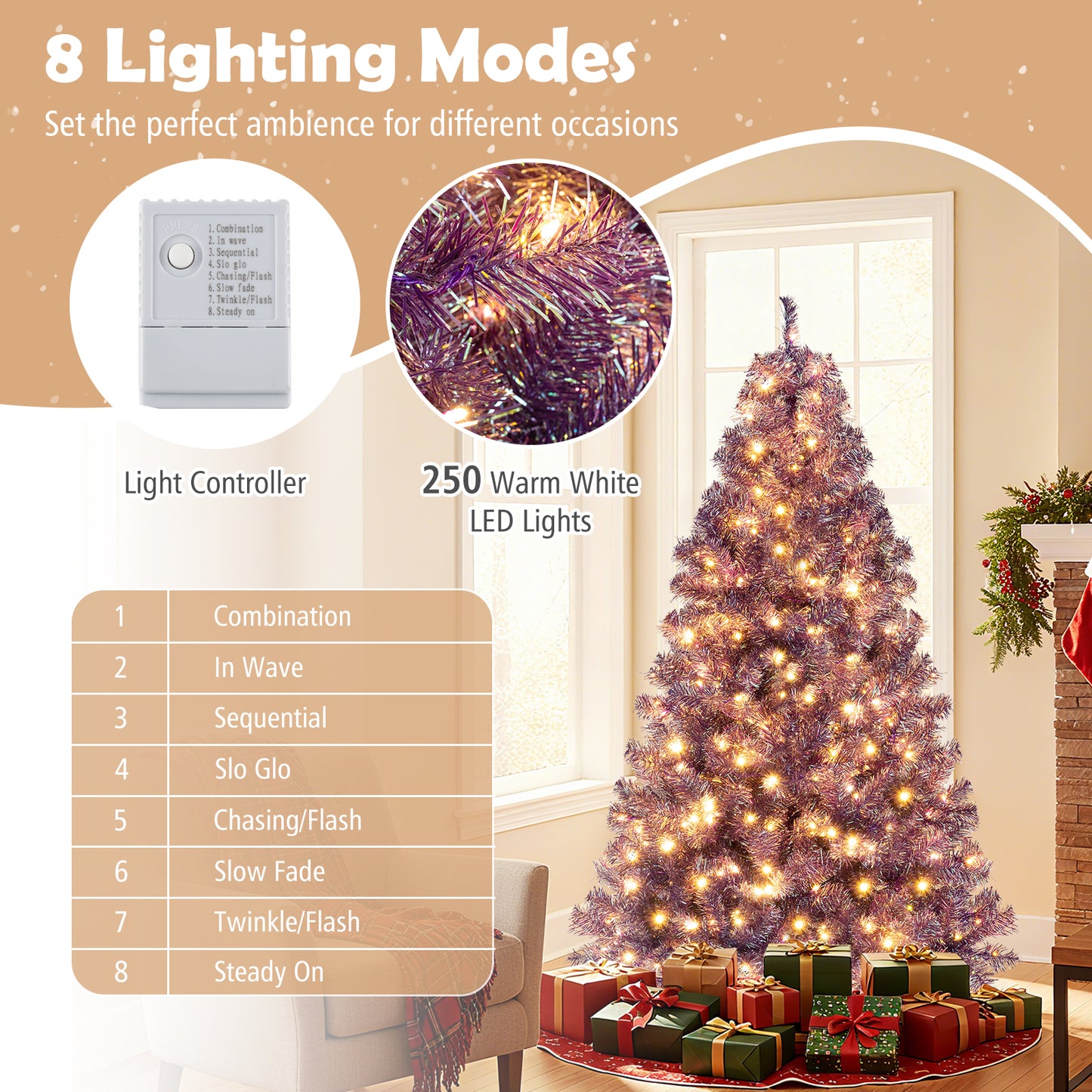 Pre-Lit Tinsel Christmas Tree, Artificial Xmas Tree, 6ft, Warm White Christmas Tree at Gallery Canada