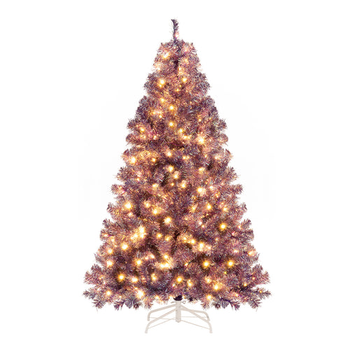 Pre-Lit Tinsel Christmas Tree, Artificial Xmas Tree, 6ft, Warm White