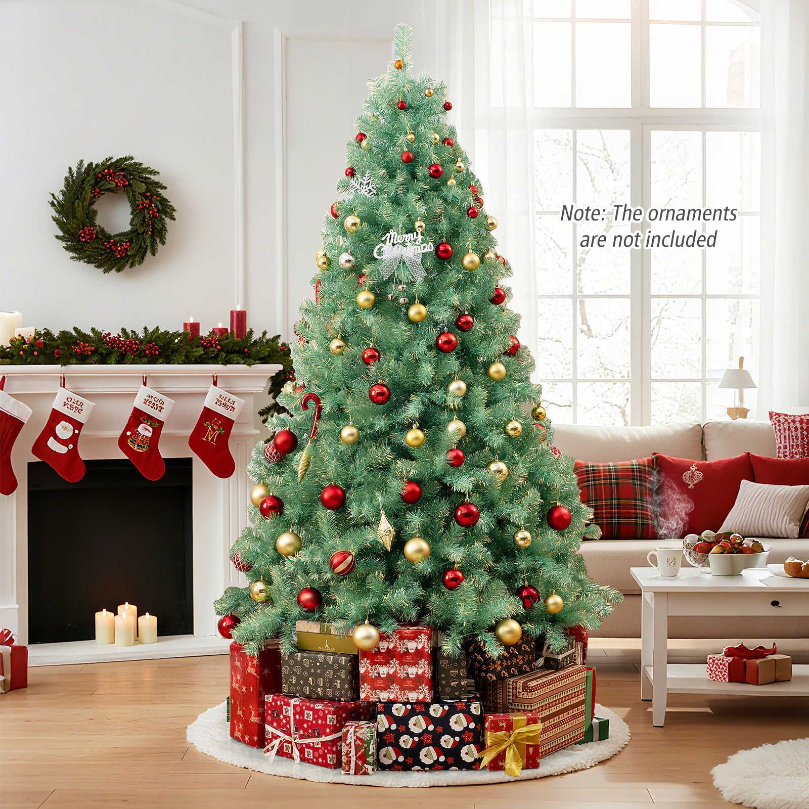 Pre-Lit Tinsel Christmas Tree, Artificial Xmas Tree, M, Green Christmas Tree at Gallery Canada