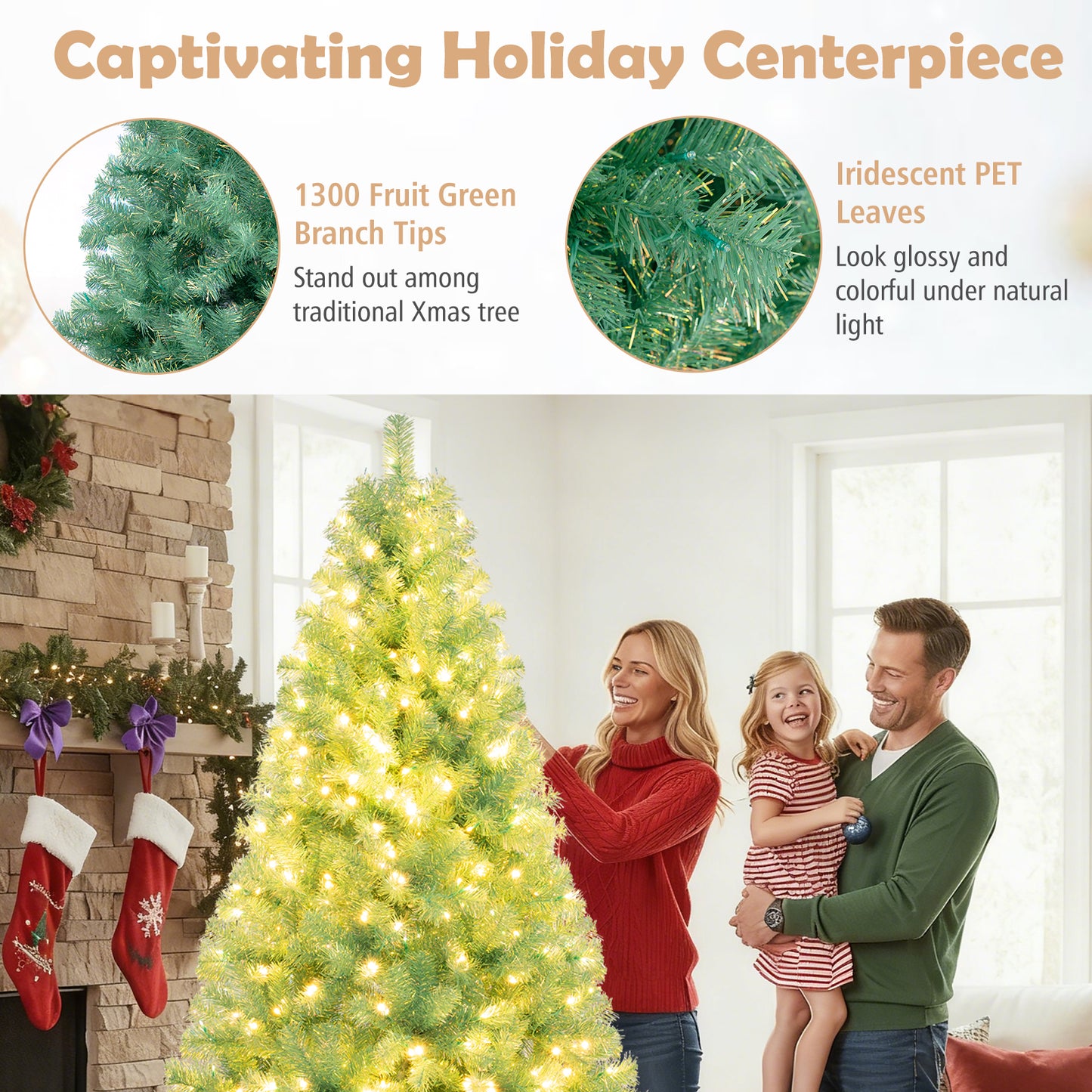Pre-Lit Tinsel Christmas Tree, Artificial Xmas Tree, M, Green Christmas Tree at Gallery Canada