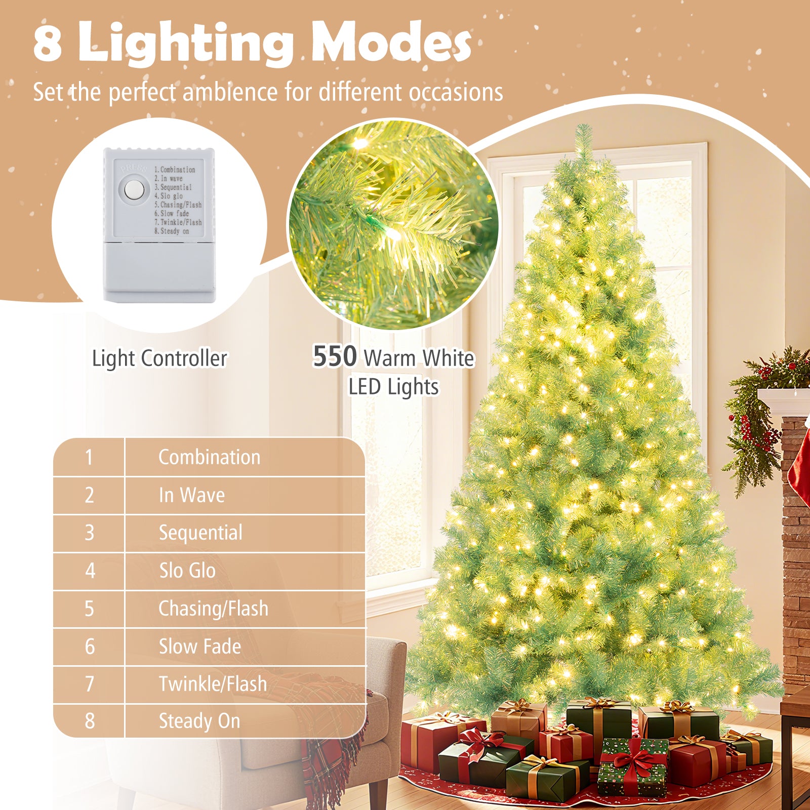 Pre-Lit Tinsel Christmas Tree, Artificial Xmas Tree, M, Green Christmas Tree at Gallery Canada