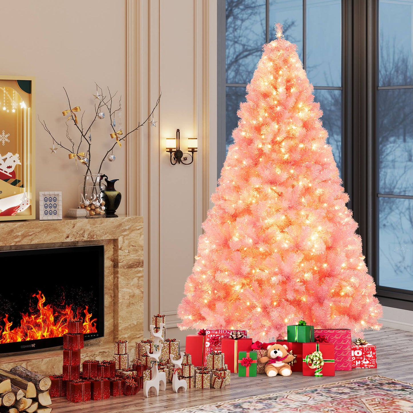 Pre-Lit Tinsel Artificial Christmas Tree, 7.5ft, Pink Christmas Tree at Gallery Canada