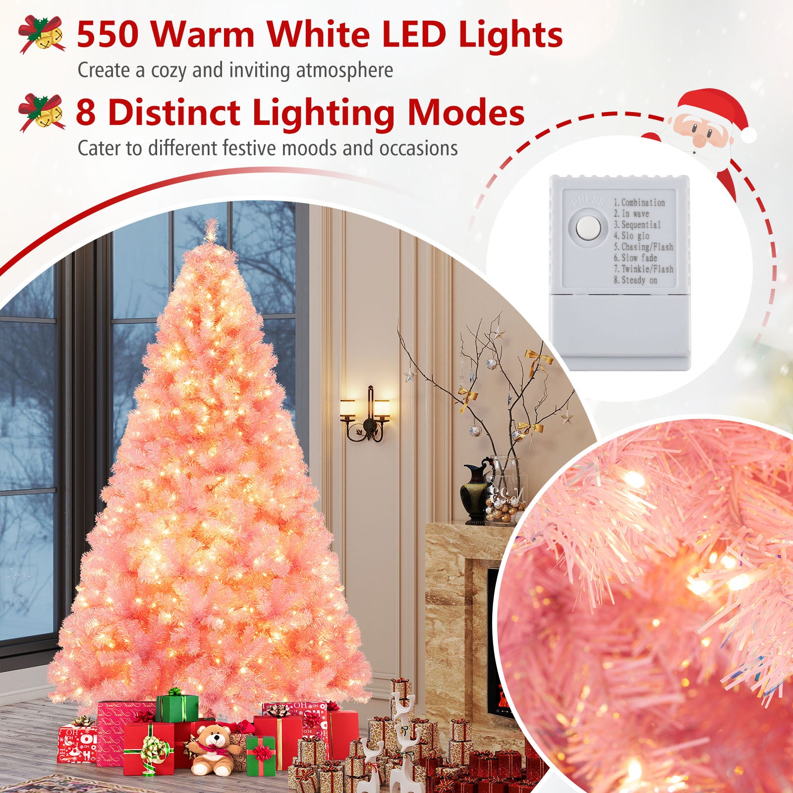 Pre-Lit Tinsel Artificial Christmas Tree, 7.5ft, Pink Christmas Tree at Gallery Canada