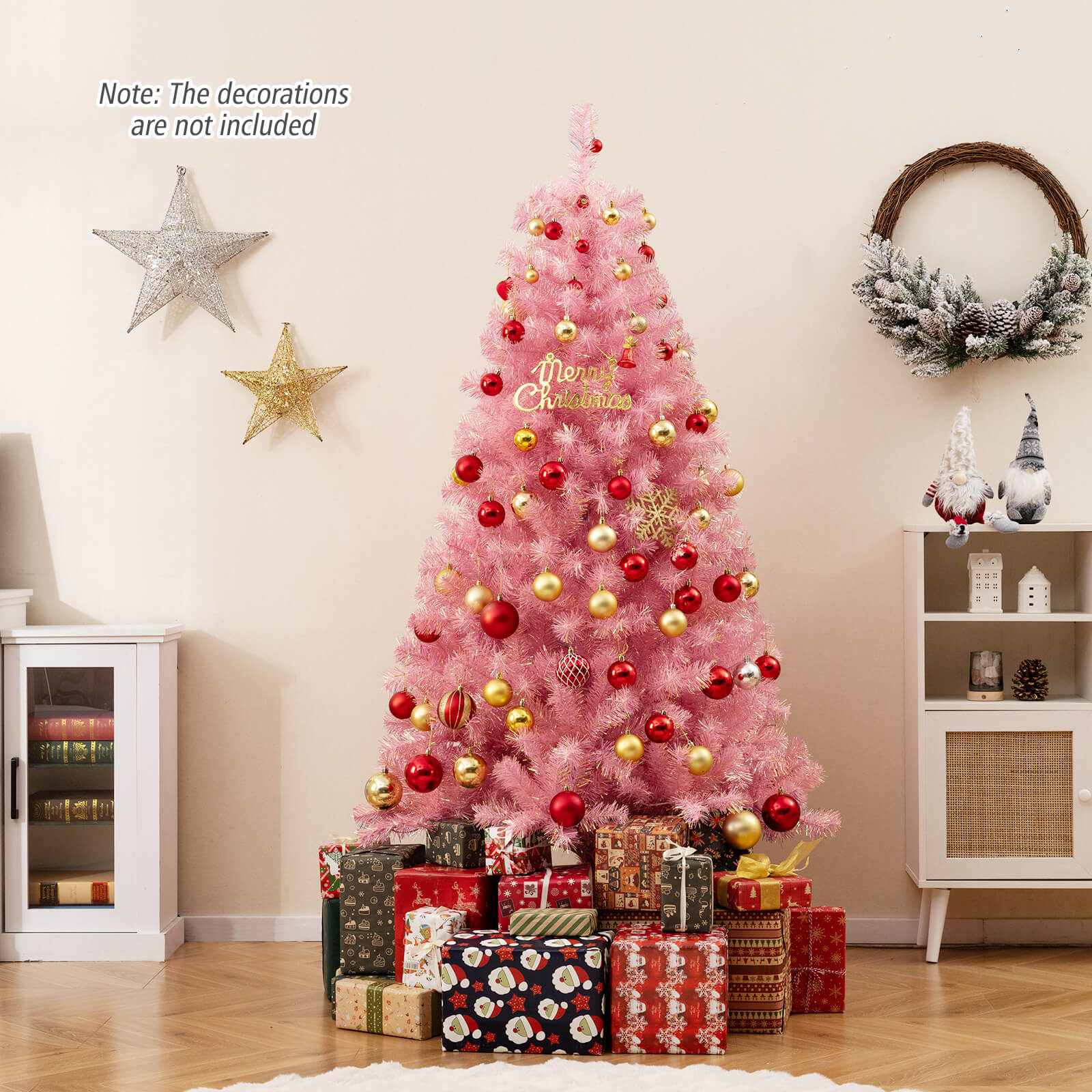 Pre-Lit Tinsel Christmas Tree, Artificial Xmas Tree, Lush Branch Tips, 6ft, Pink Christmas Tree at Gallery Canada