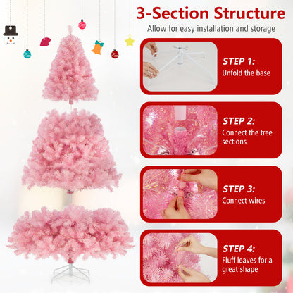 Pre-Lit Tinsel Christmas Tree, Artificial Xmas Tree, Lush Branch Tips, 6ft, Pink Christmas Tree at Gallery Canada