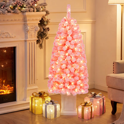 4FT Pre-Lit Potted Artificial Christmas Tree, 130 Warm White LEDs, Green