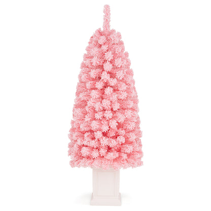 4FT Pre-Lit Potted Artificial Christmas Tree, 130 Warm White LEDs, Green
