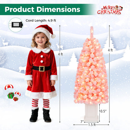 4FT Pre-Lit Potted Artificial Christmas Tree, 130 Warm White LEDs, Green