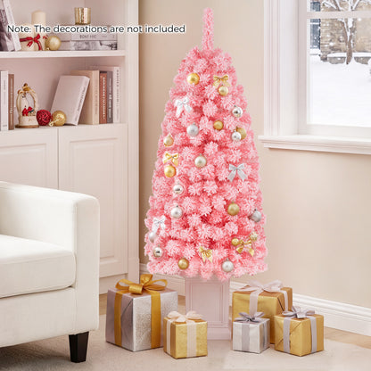 4FT Pre-Lit Potted Artificial Christmas Tree, 130 Warm White LEDs, Green