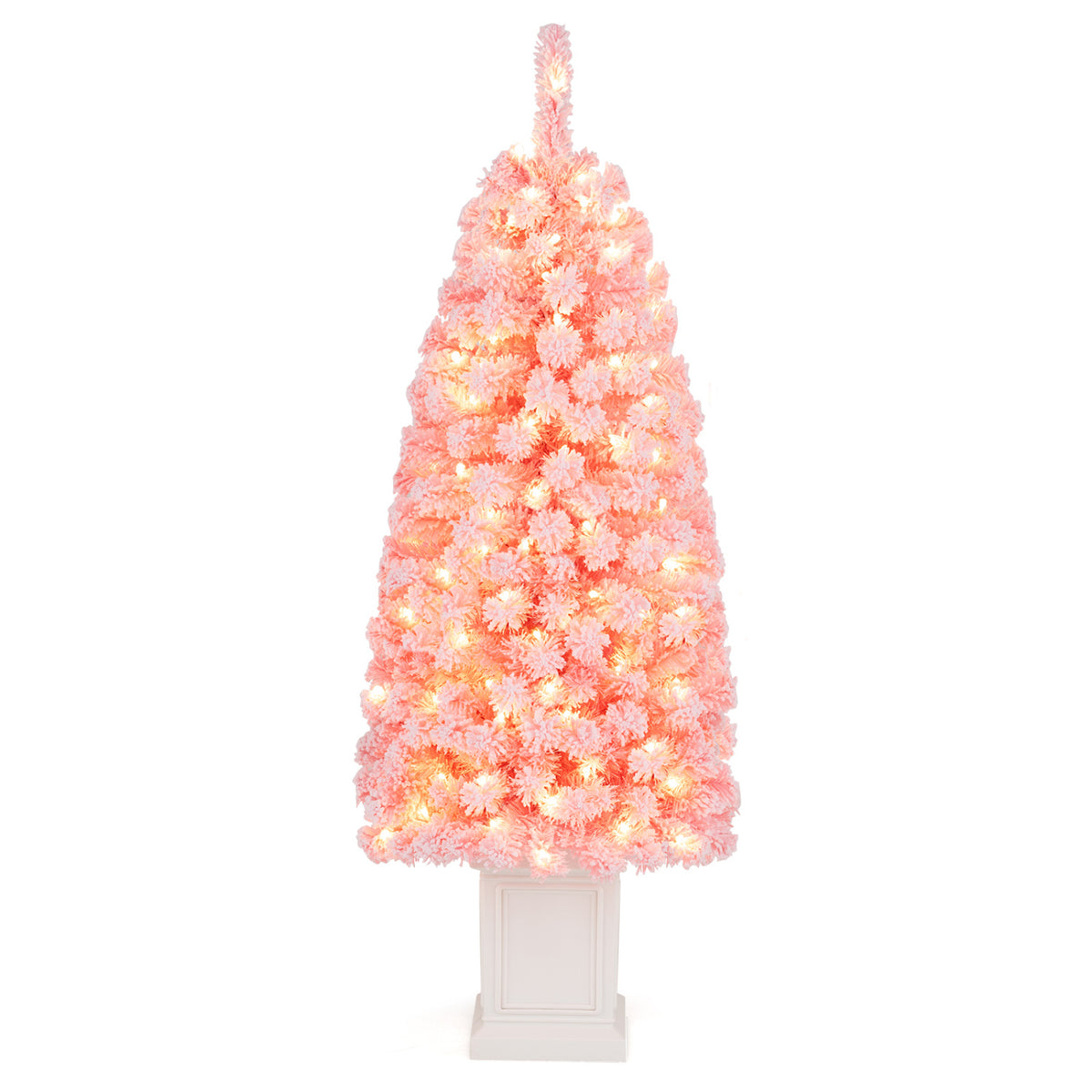 4FT Pre-Lit Potted Artificial Christmas Tree, 130 Warm White LEDs, Green