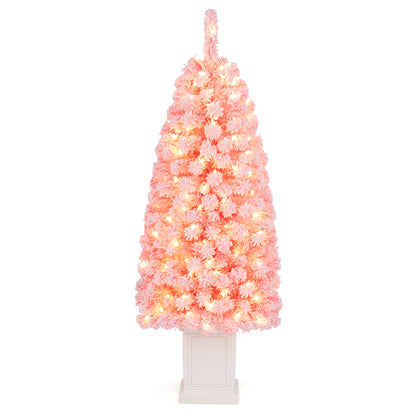 4FT Pre-Lit Potted Artificial Christmas Tree, 130 Warm White LEDs, Green
