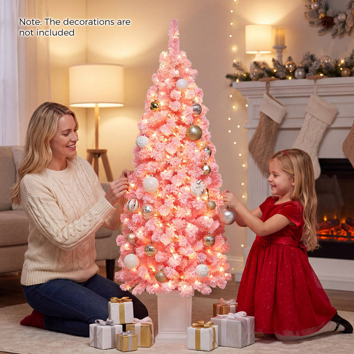5FT Pre-Lit Artificial Christmas Tree 130 Warm White LEDs, Green