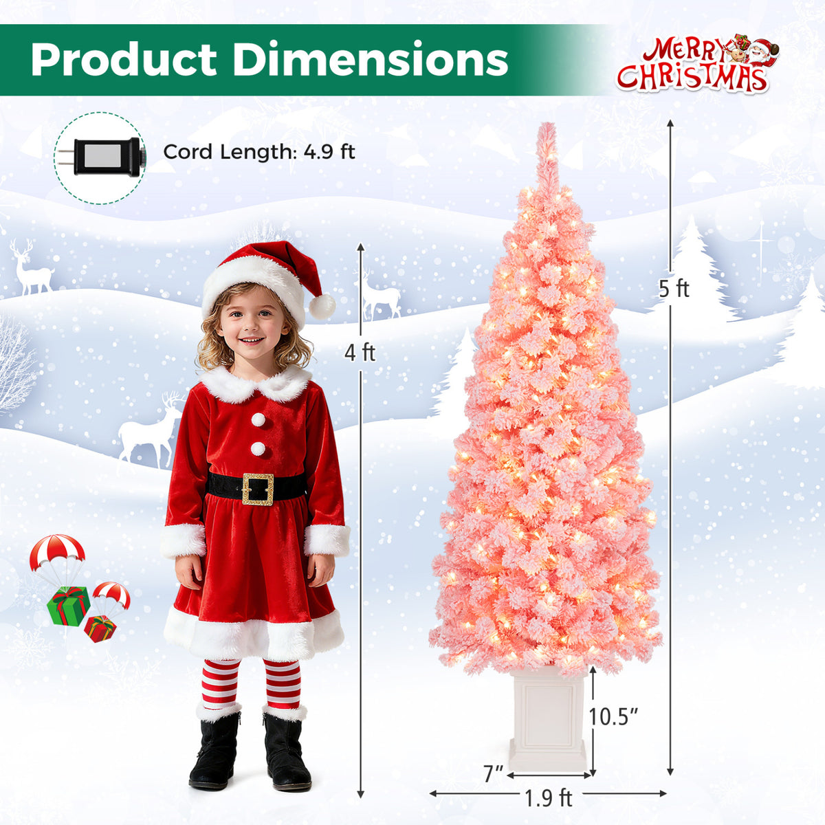 5FT Pre-Lit Artificial Christmas Tree 130 Warm White LEDs, Green