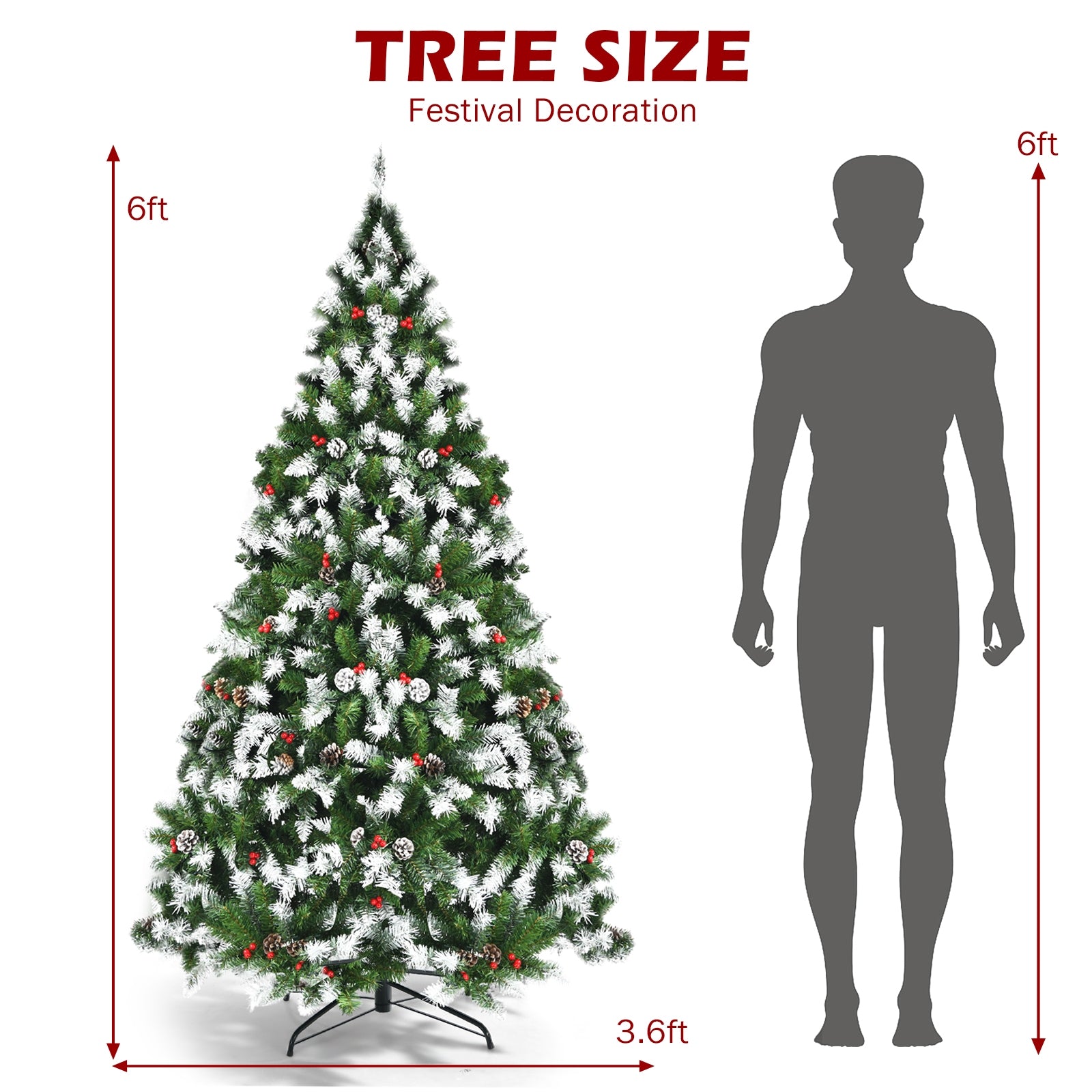 Pre-Lit Snow Flocked Christmas Tree, Red Berries, LED Lights, 6 Feet, Green Christmas Tree at Gallery Canada