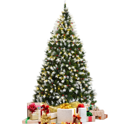 Pre-Lit Snow Flocked Christmas Tree, Red Berries LED Lights, 7.5 Feet, Green Christmas Tree at Gallery Canada