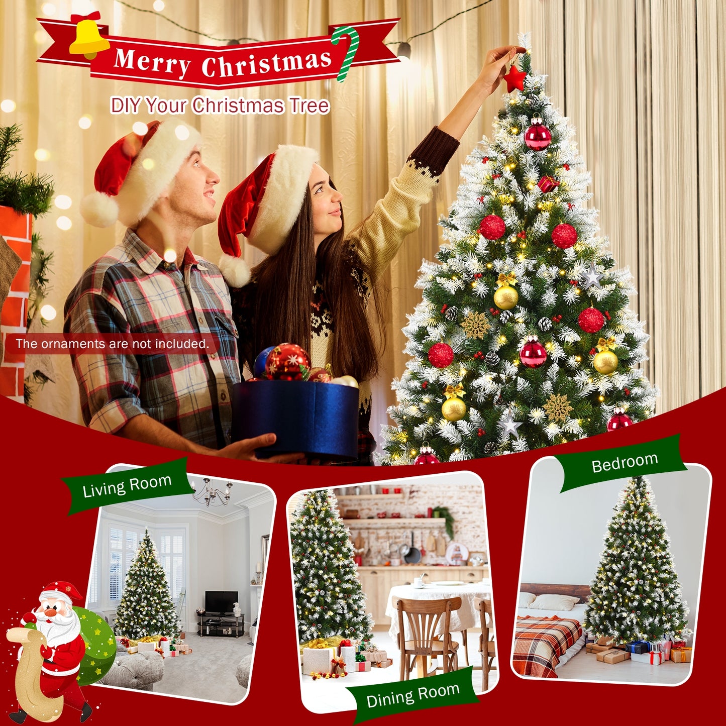 Pre-Lit Snow Flocked Christmas Tree, Red Berries LED Lights, 7.5 Feet, Green Christmas Tree at Gallery Canada