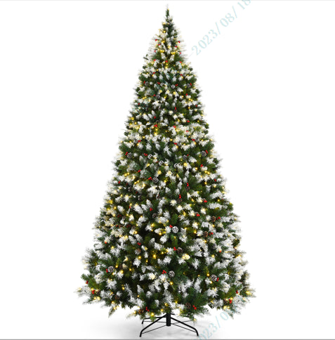 Pre-Lit Snow Flocked Christmas Tree, Red Berries, LED Lights, 9 Feet, Green Christmas Tree at Gallery Canada