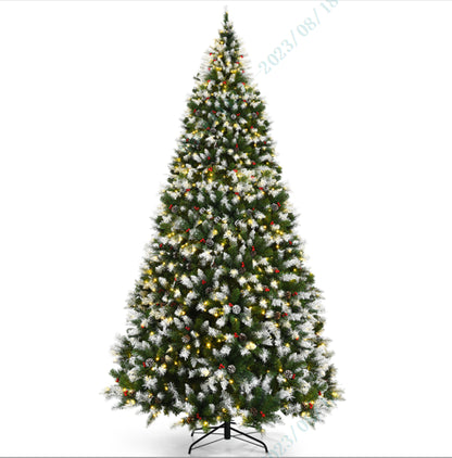 Pre-Lit Snow Flocked Christmas Tree, Red Berries, LED Lights, 9 Feet, Green Christmas Tree at Gallery Canada