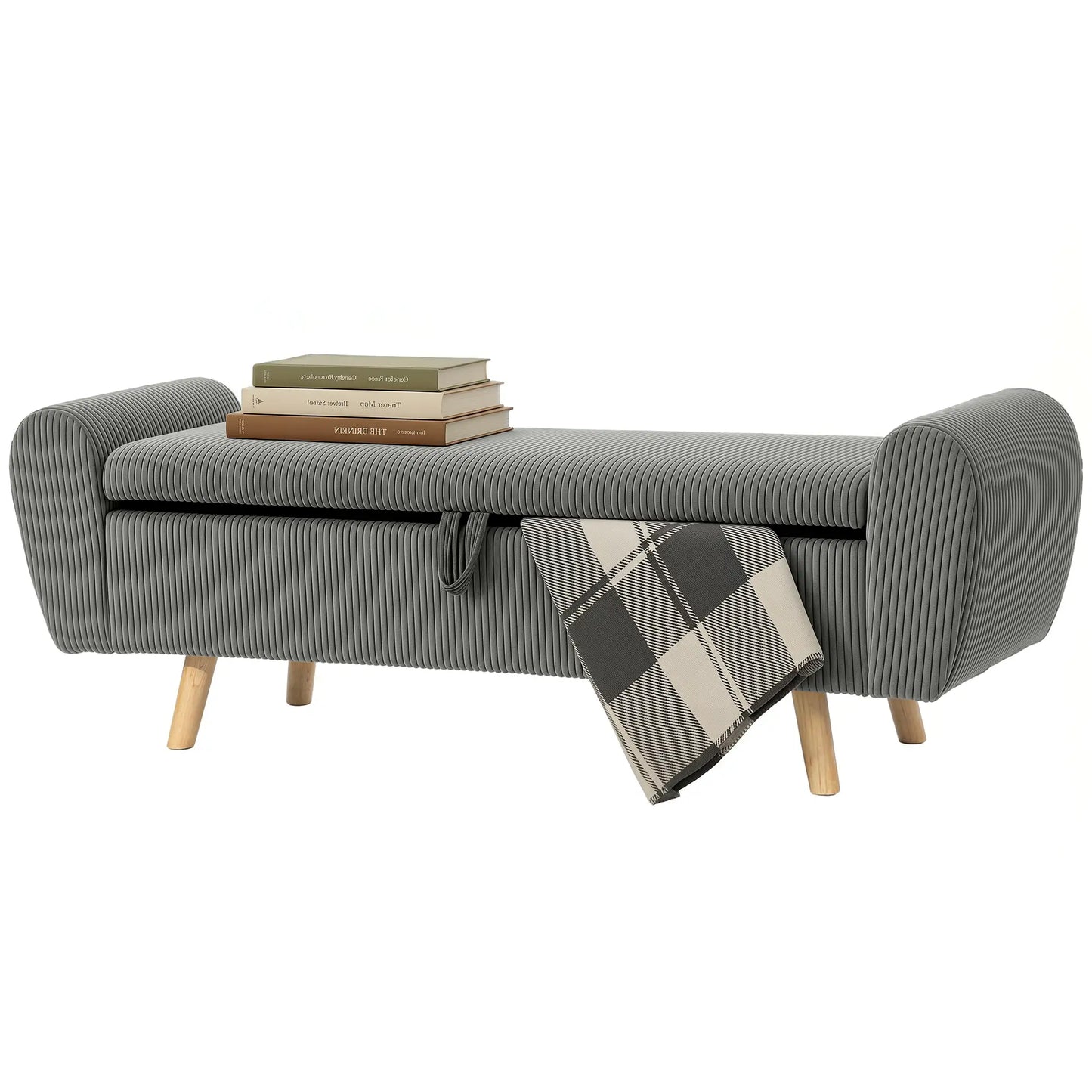 59" Corduroy Storage Ottoman Bench, Dark Grey