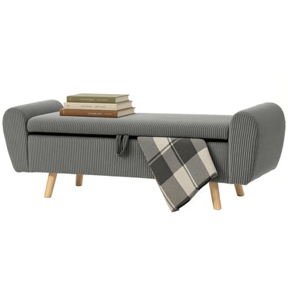 59" Corduroy Storage Ottoman Bench, Dark Grey