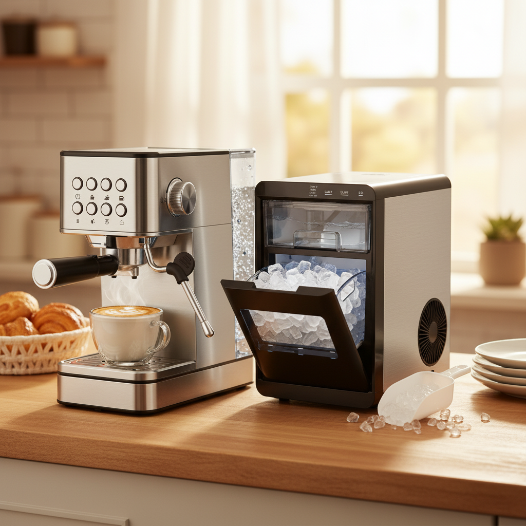 Premium Ice and Coffee Duo CNN-Acclaimed Nugget Ice Maker and 20-Bar Stainless Espresso Machine Kitchen Appliances at Gallery Canada