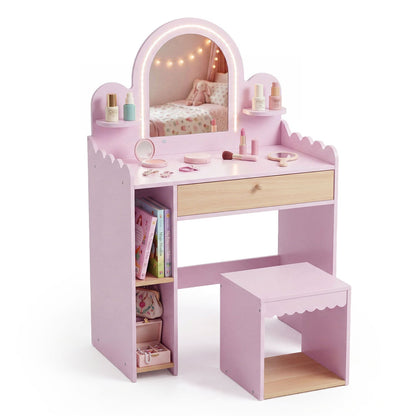 Pretend Makeup Dressing Table Set with 2 Small Shelves and Compartments, Pink