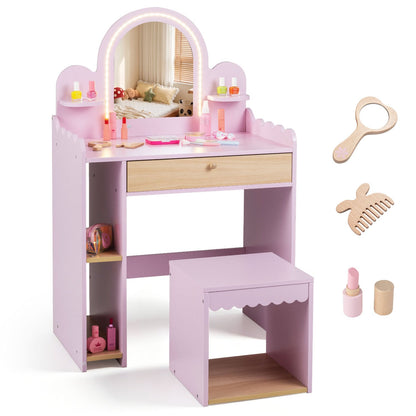 Pretend Makeup Dressing Table Set with 2 Small Shelves and Compartments, Pink