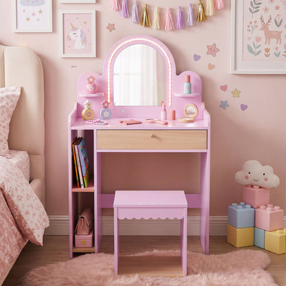 Pretend Makeup Dressing Table Set with 2 Small Shelves and Compartments, Pink Makeup Vanities at Gallery Canada
