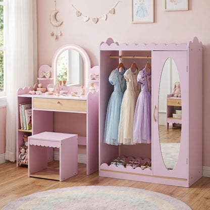 Pretend Makeup Dressing Table Set with 2 Small Shelves and Compartments, Pink Makeup Vanities at Gallery Canada