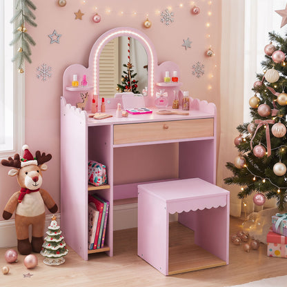 Pretend Makeup Dressing Table Set with 2 Small Shelves and Compartments, Pink Makeup Vanities at Gallery Canada