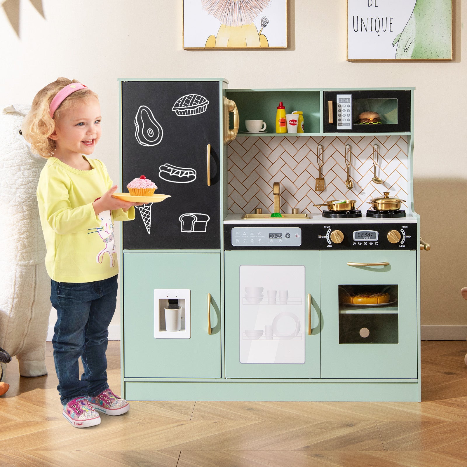 Pretend Play Kitchen with Utensils for Kids Aged 3+, Green Play Kitchen Sets at Gallery Canada