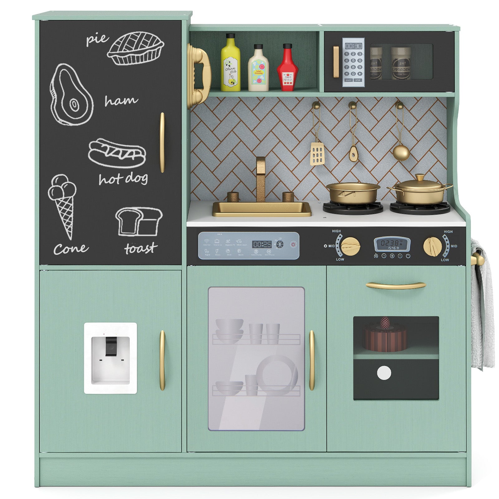 Pretend Play Kitchen with Utensils for Kids Aged 3+, Green Play Kitchen Sets Green at Gallery Canada