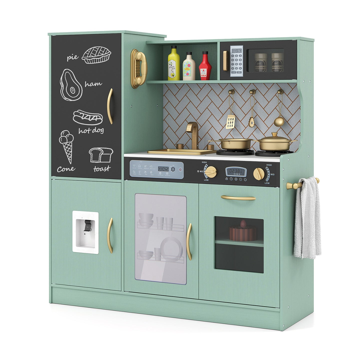 Pretend Play Kitchen with Utensils for Kids Aged 3+, Green Play Kitchen Sets at Gallery Canada