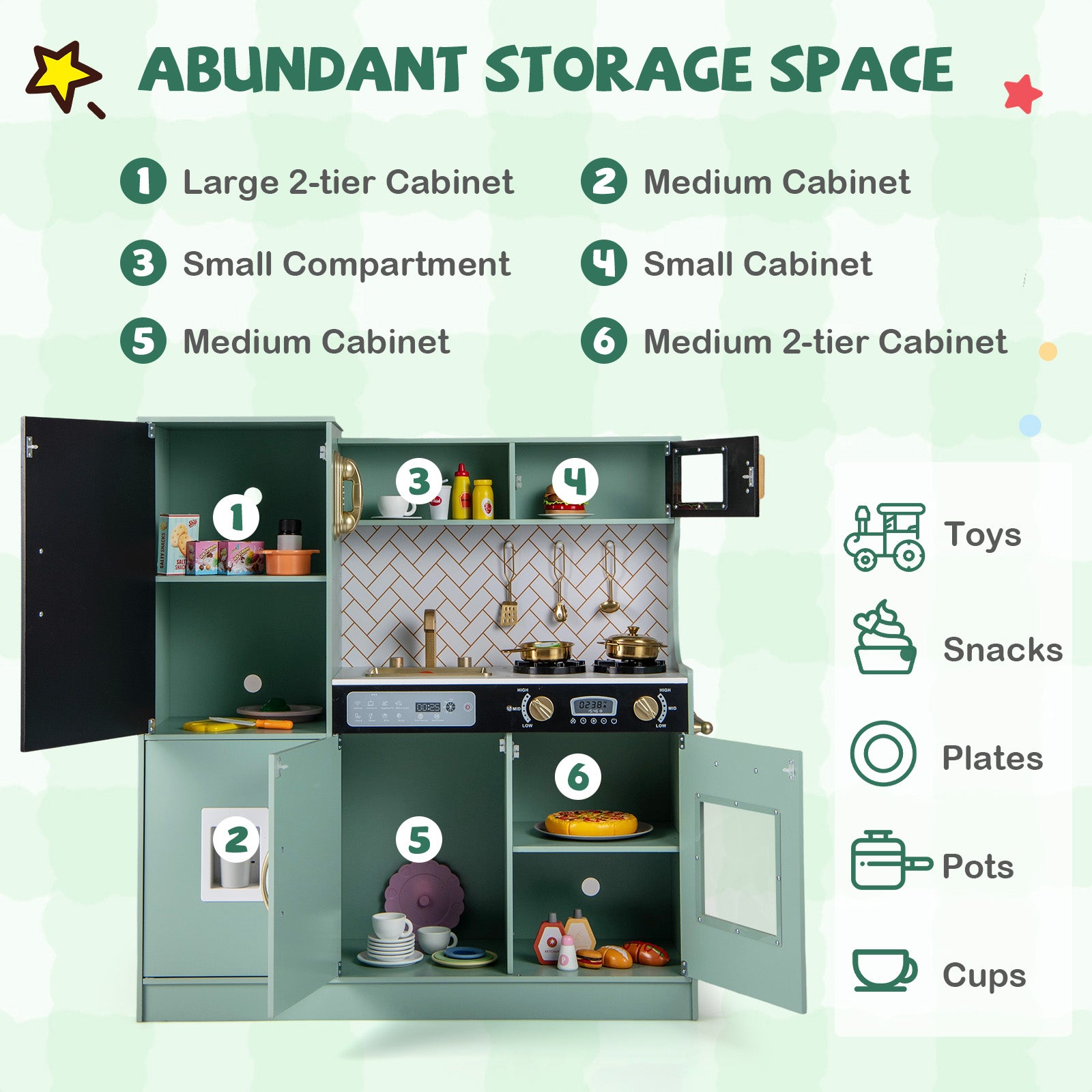 Pretend Play Kitchen with Utensils for Kids Aged 3+, Green Play Kitchen Sets at Gallery Canada