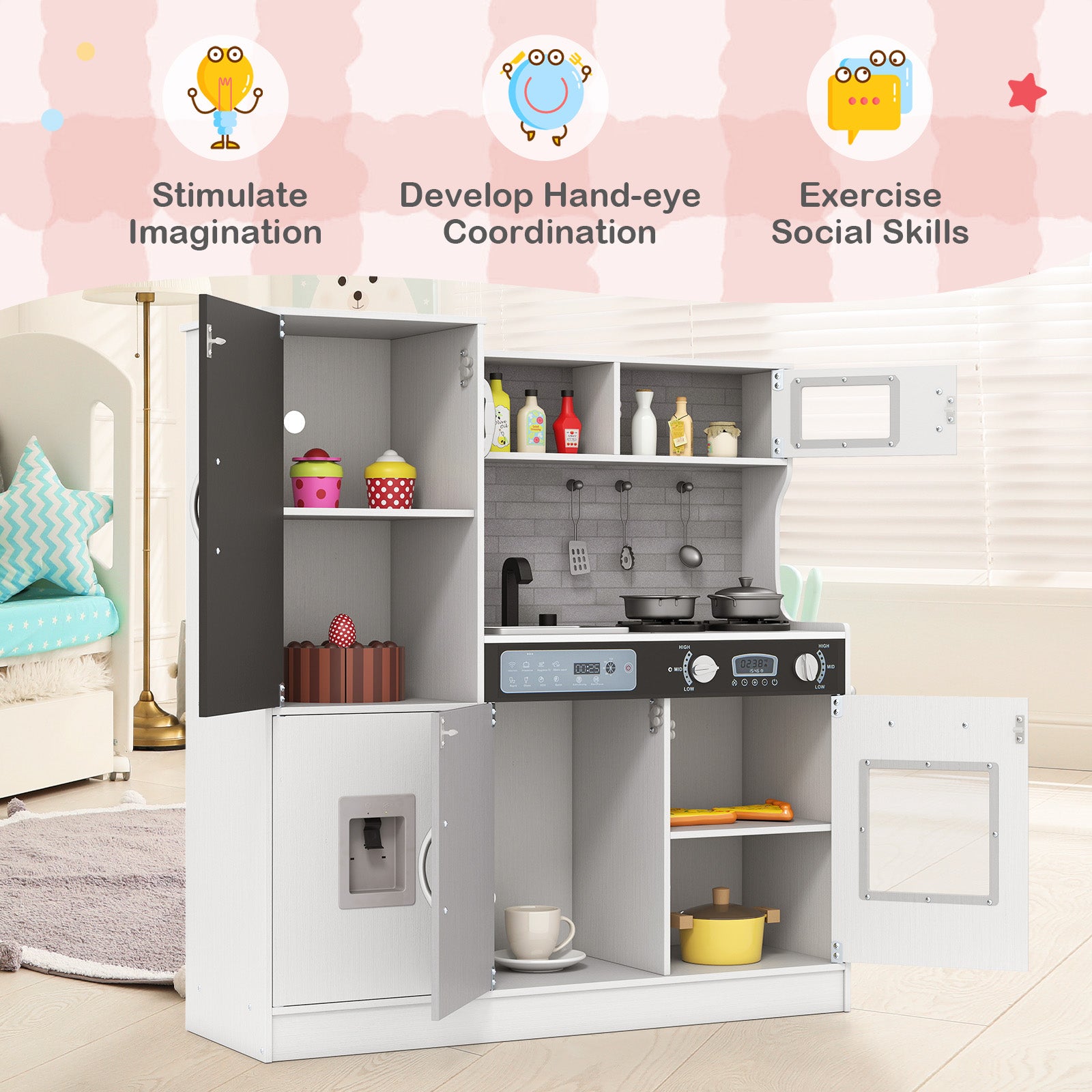 Pretend Play Kitchen with Utensils for Kids Aged 3+, Silver Play Kitchen Sets at Gallery Canada