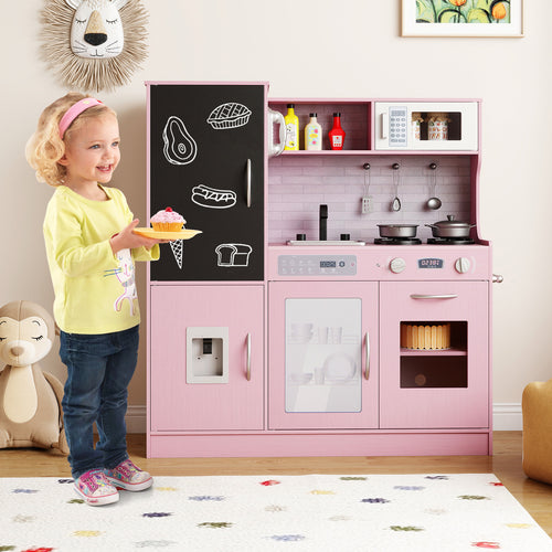 Pretend Play Kitchen with Utensils for Kids Aged 3+, Pink